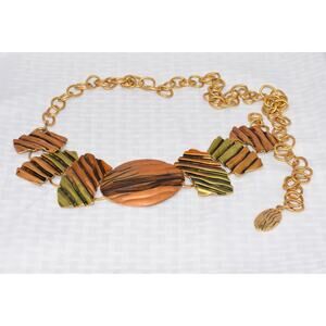 CHICOS Medallion Brushed Metal Copper, Gold and Green Color Chain Statement Belt